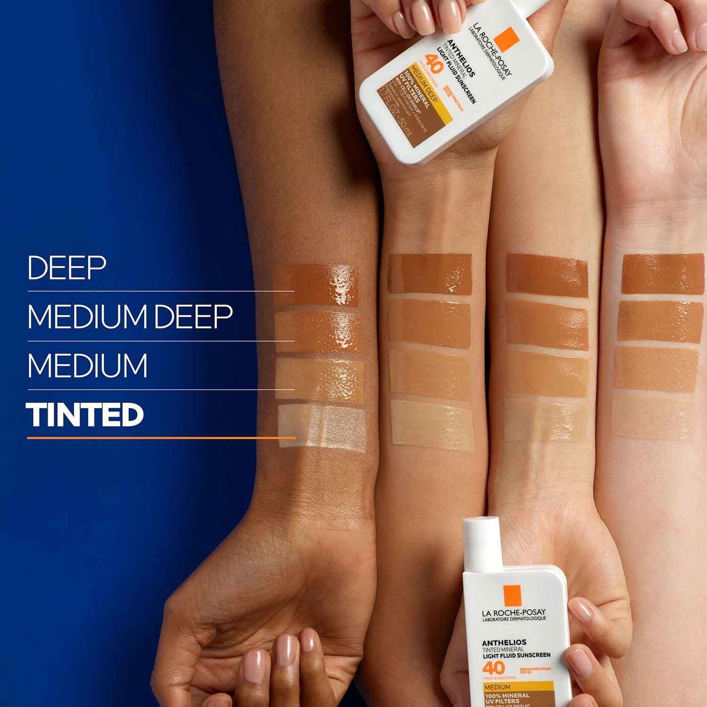 Anthelios Tinted Sunscreen SPF 40+, Broad Spectrum SPF + Antioxidants, Titanium Dioxide & Zinc Oxide Sunscreen, 4 Flexible Shades with No White Cast, Oil Free & Oxybenzone Free