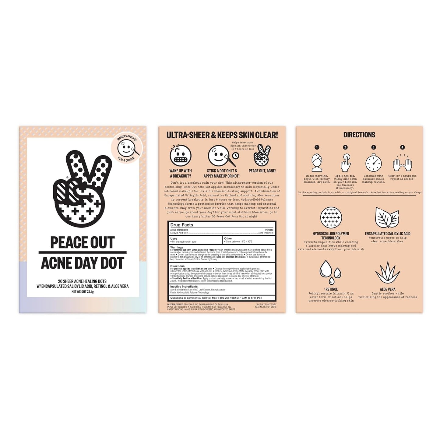 Acne Day Dot, Sheer Acne Healing Dots, Virtually Invisible Wear, Hydrocolloid Pimple Patches Helps Clear Blemishes Quickly with Encapsulated Salicylic Acid, Retinol & Aloe Vera, 20 Dots