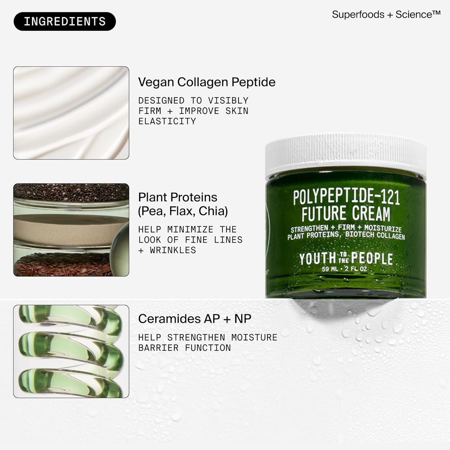 121-Polypeptide Future Cream (2 Fl Oz), Firming Face Moisturizer, Reduce Fine Lines, Improve Elasticity, Vegan Collagen Peptide, Plant Proteins + Ceramides, Fragrance-Free